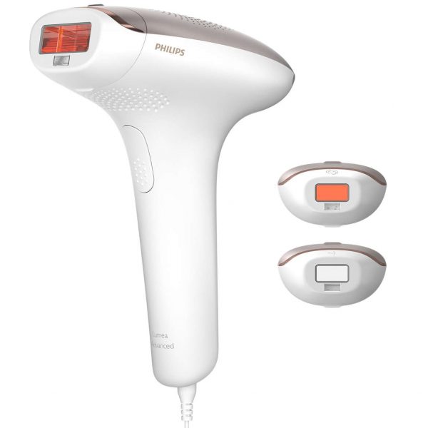 Epilator IPL Philips Lumea SC1998/00, 250.000 impulsuri, Senzor nuanta piele, accesoriu fata, corp si inghinal, utilizare cu fir, husa, Roz/Alb